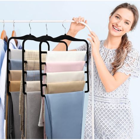 Accessoires de rangement pour dressing, lot de 3 portants à pantalons noirs, gain de place, adaptés aux chambres d'étudiants, aux chambres à coucher et aux salles de bains. (1/5)