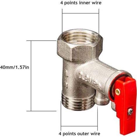 Sicherheitsventil für Warmwasserbereiter, vernickeltes Messing, geeignet für elektrische Warmwasserbereiter, 0,8 MPa, rot (1/5)