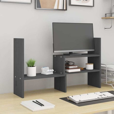 Support de moniteur - Réhausseur d'écran Gris (39-72)x17x43 cm Bois de pin solide BV193142 - BonneVie (1/5)