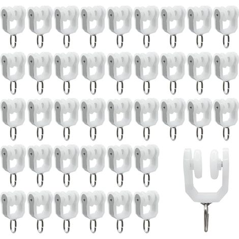Rouleaux de Rail de Rideau-40 pièces Rail Extérieur Crochet de Rideau Rail Glisseur Rail,Rideau Poulie à Rideaux en Acier Inoxydable(Blanc) (1/5)