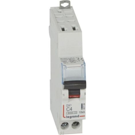 Disjoncteur DX³6000 10kA arrivée haute automatique et départ bas à vis U+N - 230V - 4A - courbe C - 1 module - LEGRAND