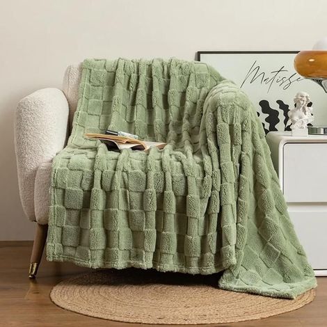 Couverture en laine d'agneau monocouche épaisse, plaid vert, simple, chaud, glouton, doux, canapé, couvre-lit, Green 200150cm MHB (1/3)