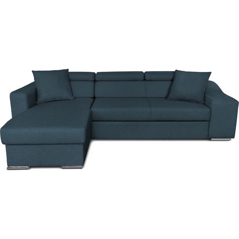 Canapé d'angle ELONA Convertible en tissu bleu pétrole avec poufs de rangement à gauche (1/5)