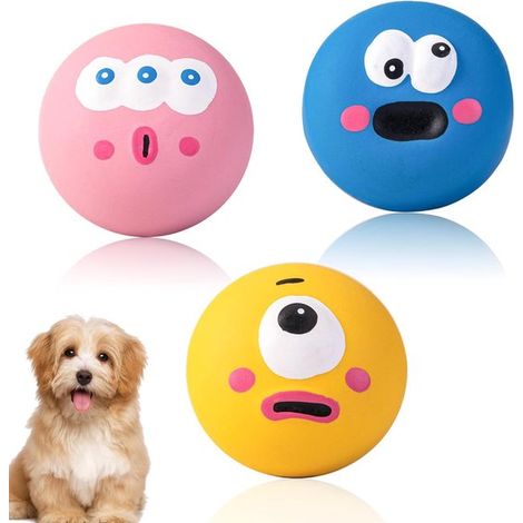 Pelota chirriante perros, Pelota juguete látex suave cachorros, Limpia dientes mascotas 5,5 cm Rosa, amarillo, azul, 3 piezas cachorros pequeños) (1/5)
