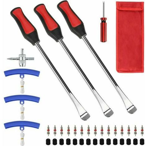 Outil Levier de Pneu Dmonte Pneu Moto 39 pcs avec 3 Cuillres Outil Pneumatique Levier 3 Protection de Jante Noyau de Valve Odipie (1/4)
