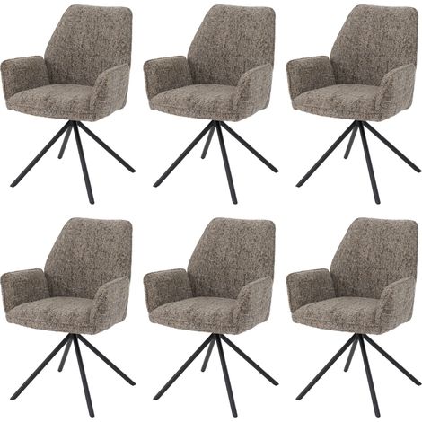 [NEUWERTIG] 6er-Set Esszimmerstuhl HHG-427, drehbar Auto-Position Metall Chenille (410g/m²) Gestell schwarz, braun (1/5)