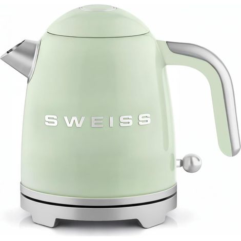 Bouilloire électrique vintage KTS7, 1L, Inox compacte pratique 1000W, Ébullition rapide, Niveau d'eau visible et gradué, Arrêt automatique, Base pivotante 360°, Vert (1/5)