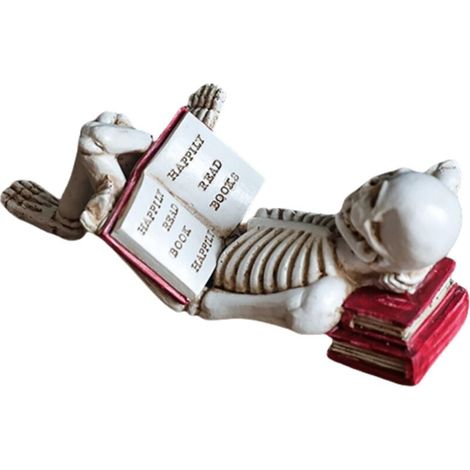 Statue de crâne décorative pour Halloween, représentant une femme lisant, symbole de la pensée, décoration moderne pour étagère ou table. Figurine d'Halloween pour la maison, le salon, le bureau ou la (1/4)