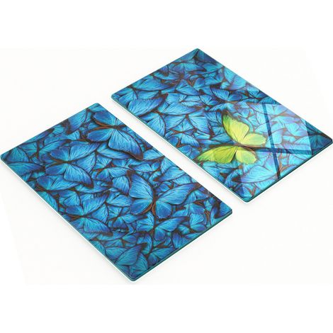Tablas de cortar de cristal para cocina con estampado de mariposas verdes, 2 x 30 x 52 cm.