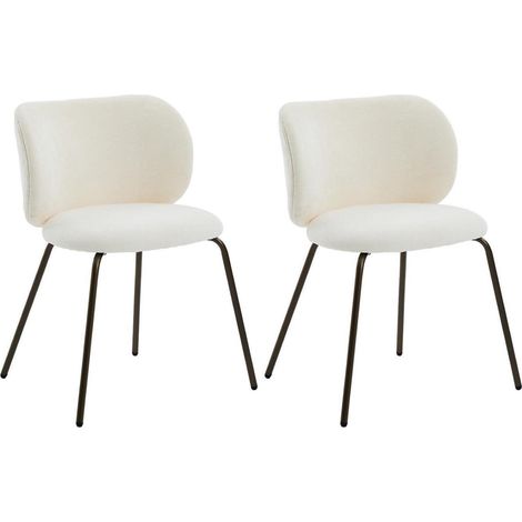 Esszimmerstühle 2er Set Chenille Creme Weiß mit Bronze Metallbeinen (1/5)