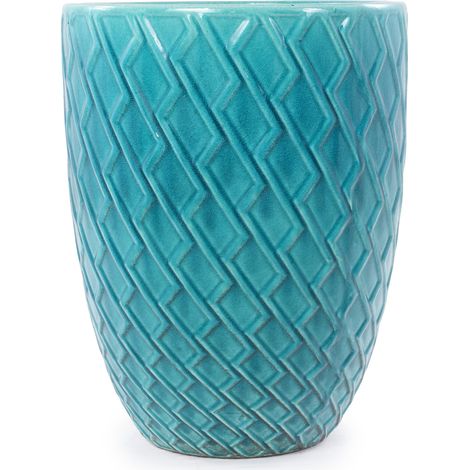 Vaso artigianale in ceramica 42 x 54 cm blu ciano lucido (1/5)