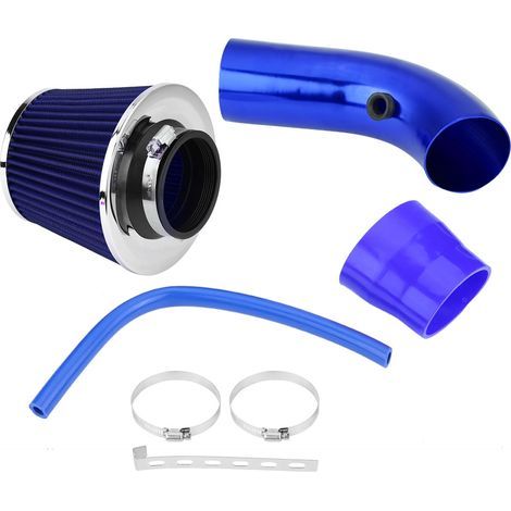 Filtre à air froid universel 76mm 3 pouces pour voiture, kit tuyau d'admission en aluminium, bleu (1/5)