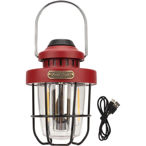 Lampe de Camping LED Rétro Portable, Multifonctionnelle et Rechargeable pour Tente - Rouge Foncé (1/5)