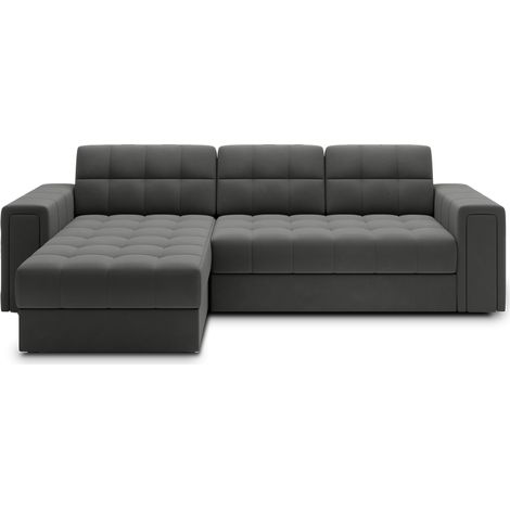 Canapé d’angle velours reversible et convertible Klumann – Élégance et praticité-Gris foncé (1/5)