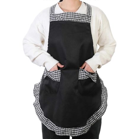 Damen-Kochbekleidung mit Fliege und Taschen, verstellbare Kochkleidung, geeignet zum Kochen, Backen und Gärtnern, schwarz (1/5)