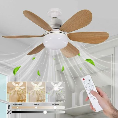 Ventilateur de plafond moderne à six pales avec télécommande, éclairage LED à intensité variable, 3 vitesses de ventilation, 40 W, culot E27 (1/5)