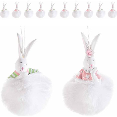 Addobbi Pasquali da Appendere con Conigli in Resina su Pompon, Set da 12 (1/3)