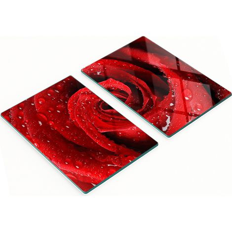 Due taglieri decorativi in vetro temperato con motivo a gocce di rosa, 2x40x52 cm (1/5)