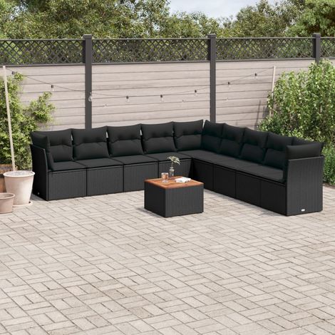 vidaXL Salon de jardin 10 pcs avec coussins noir résine tressée (1/3)