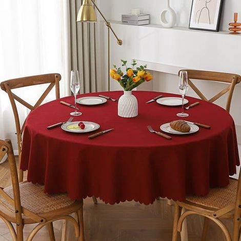 Nappe ronde - 120 cm de diamètre, robuste et durable, tissu lavable - convient pour les buffets, les fêtes, les dîners, les mariages et les fêtes prénatales (bordeaux). (1/5)