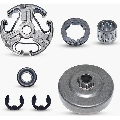 3/8" Terrain 7 T Ensemble tambour d'embrayage pour Husqvarna 365 362 371 372XP avec Pignon de jante Engrenage à vis sans fin Pièces de rechange de tronçonneuse (1/5)