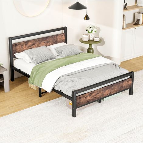 Cama 140x190 cm de metal y MDF con somier, estructura estable y espacio de almacenaje (1/5)