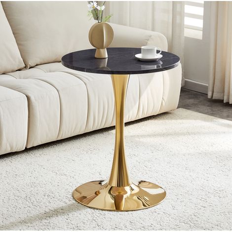 Tavolino rotondo 60 cm nero e oro in MDF e metallo con piano termoformato resistente (1/5)