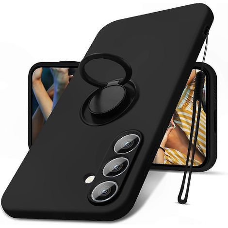 Coque téléphone en silicone liquide avec dragonne et support intégré pour Galaxy S24, finition douce au toucher, protection antichoc, étui mince avec anneau de maintien, accessoire pratique pour un us (1/5)