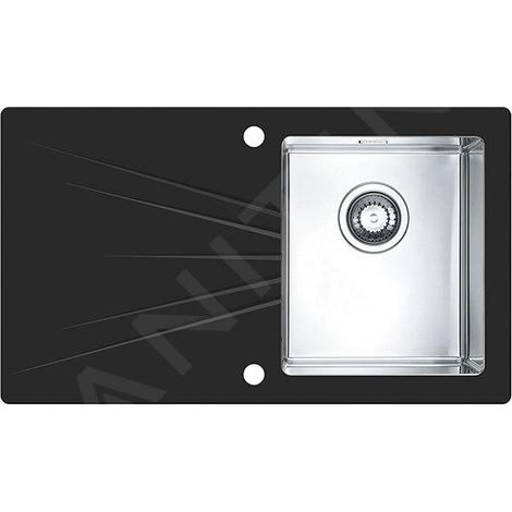 Alveus Karat - Évier 860x500 mm, avec commande de vidage, verre noir / en inox 1103657 (1/2)