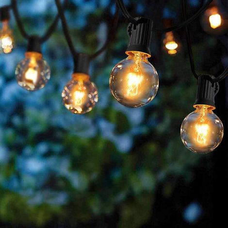 CHOYCLIT Luci a stringa per esterni, luci a stringa per interni ed esterni, 25 lampadine G40 Luci fatate impermeabili 7,62 m Decorazione bianca calda per patio, bar, giardino, festa, Natale (1/5)