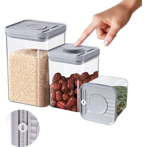 Boite de Rangement Cuisine Lot de 3 Boites Hermetique avec Couvercle Bocaux Rangement Plastique Alimentaires Pour Cereales Farine Aliments Secs Organisation, sans BPA (1/4)