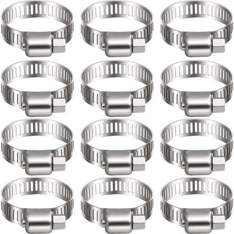 12 collier de serrage tuyau arrosage en acier inoxydable, collier serflex inox 16 25mm, metal serre flex serrage pour tuyau d'engrenage conduits de carburant plomberie automobile piscine (1/5)