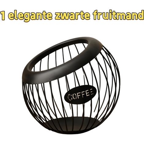 - Élégant panier à fruits noir - Panier de rangement pour capsules de café - Idéal comme décoration sur une table basse ou un comptoir d'hôtel - Noir (1/5)