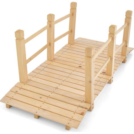 5 Feet Wooden Garden Bridge with Safety Rails-Natural