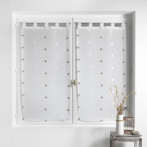 Paire droite passants 2 x 60 x 160 cm voile sablé brodé Lorna Blanc (1/3)
