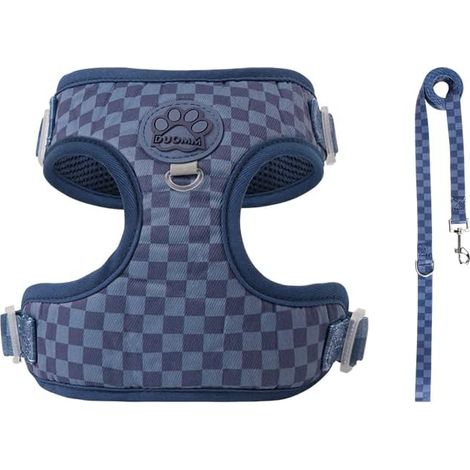 Ensemble Harnais et Laisse pour Chien Chat, Harnais à Motif Damier en Maille Aérée, Réglable Anti-Étranglement, Tailles S/M pour Petits et Moyens Chiens (1/5)