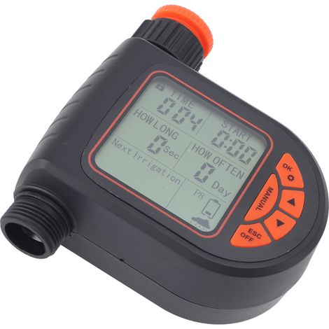 Minuteur d'arrosage automatique programmable étanche avec capteur de pluie, raccord G3/4 vers G1/2 femelle, écran LCD et écran LCD. (1/5)