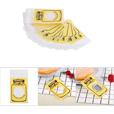 Lots à Cadeau 100pcs Sacs en Plastique Biscuits Bonbons Décoratifs Emballage Partie Portable (Jaune) 10x7cm Adorable Fenêtre Visuelle Design Bottle (1/4)