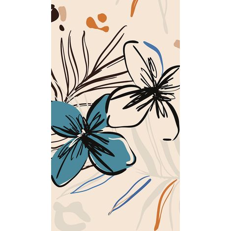 papier peint panoramique fleurs beige, bleu et orange - Sanders & Sanders (1/3)