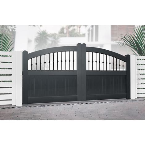 Double Swing Gate 4000x1800mm Black - Vertical Solid Infill, Bell-Curved Top