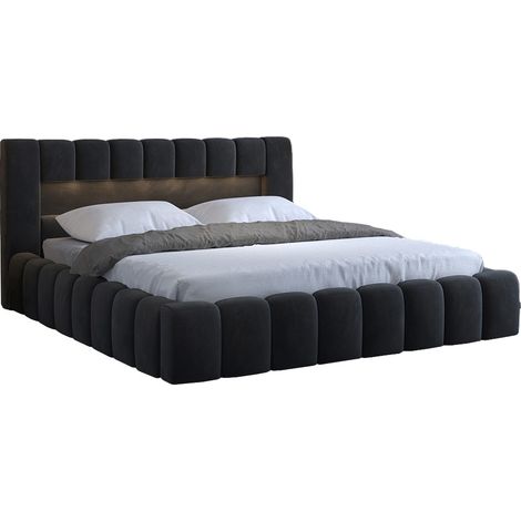 Lit coffre Luto prestige - Design tapissé velours et Led-Gris anthracite-180x200 (1/5)