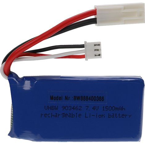 vhbw batteria con EL-2P per modellismo per es. macchine da corsa, elicotteri, aerei (1500mAh, 7,4V, Li-Poly, 68 x 34 x 18 mm)