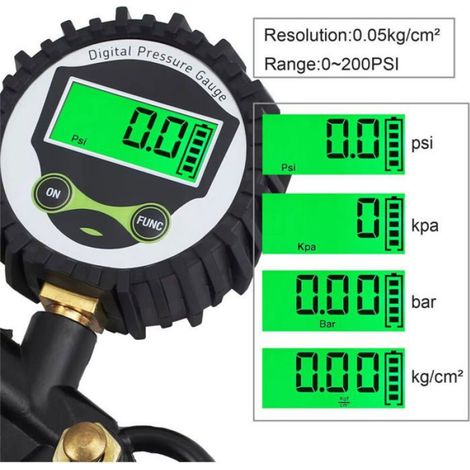Jauge digitale de gonflage, manomètre pneu écran LCD haute précision pour voiture, camion, SUV, moto, vélo (1/4)