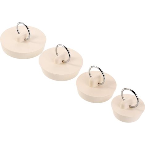 (Blanco) Paquete de 4 tapones de goma para fregadero con lazo para colgar para bañera, cocina y baño (1/5)