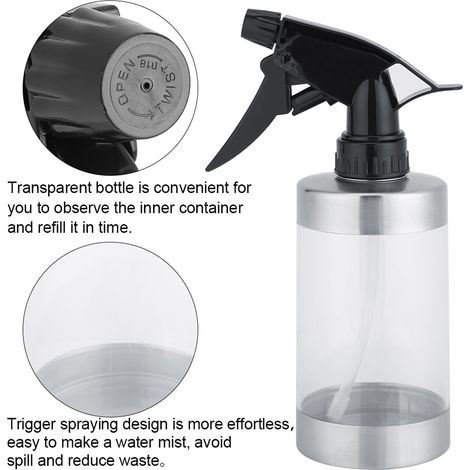 Regadera transparente de acero inoxidable y acrílico con gatillo y pulverizador para plantas. (1/5)