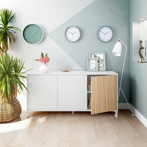 Dmora - Aparador Dolivera, Buffet para salón con 3 puertas, Aparador moderno para salón, 154x40h74 cm, Blanco (1/5)