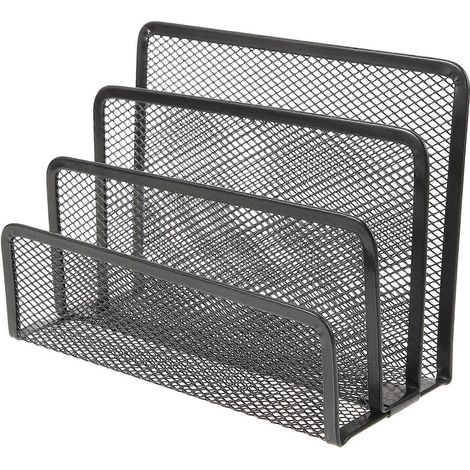 Porte-revues/classeurs en métal à 4 compartiments, organisateur de bureau pour la maison ou le bureau (noir)-17.00X13.50X12.50CM-Black (1/3)
