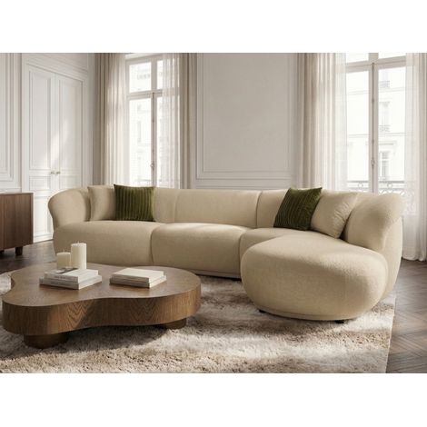 BOBOCHIC - Canapé d'angle fixe NORA tissu chenille Angle droit  Beige (1/5)