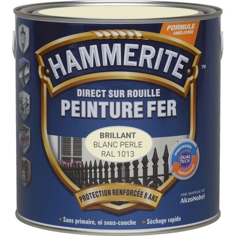Peinture Direct Sur Rouille Laqué - Blanc Perle RAL 1013 - 0,75 L - Hammerite