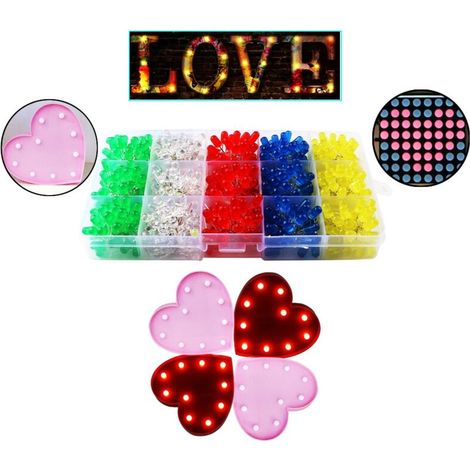 500 pcs x 5mm diode électroluminescente, diffusé 2pin rond couleur blanc/rouge/jaune/vert/bleu Kit boîte (5 couleurs x 100pcs) (1/3)
